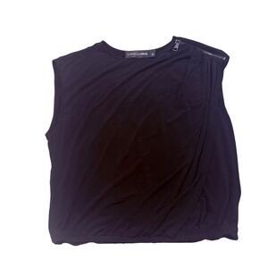 Gabrielle Union Black Sleeveless Asymmetrical Drape Zipper Shoulder Top Large